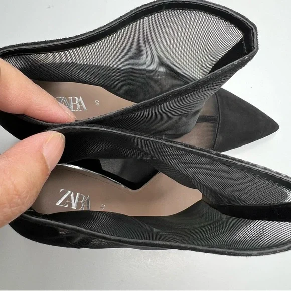 Zara Black Mesh Ankle Boots Bootie High Heels Size EU 40 - Picture 8 of 14